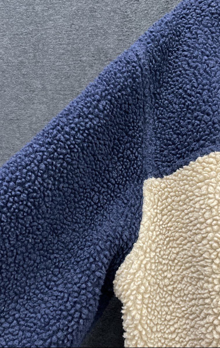 Orvis Men's Sherpa Pile Fleece Pullover Navy Blue Cream Colorblock Snap Neck XL