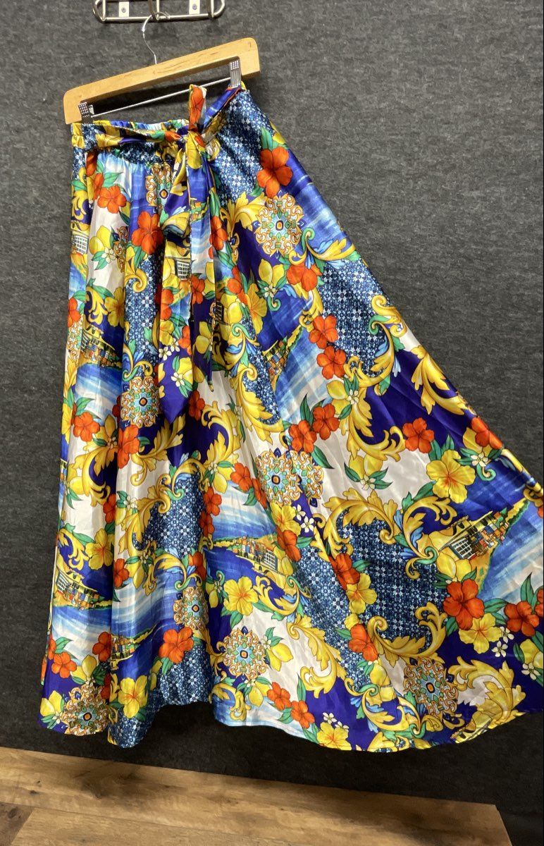 Her Destiny Women's Multicolor Floral Baroque Coastal Print Maxi Skirt Sz M