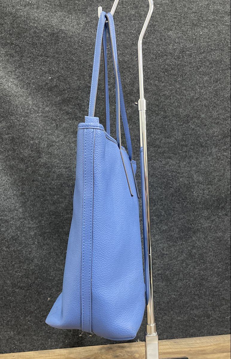 Calvin Klein Blue Pebbled Leather Tote Shoulder Bag Silver Hardware