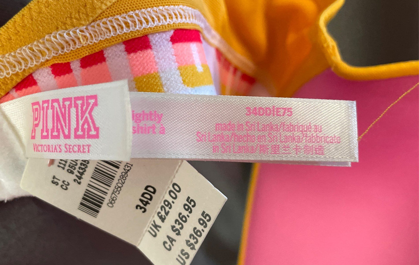 PINK Victoria's Secret Women's T-Shirt Bra Yellow Lightly Lined NWT 34DD