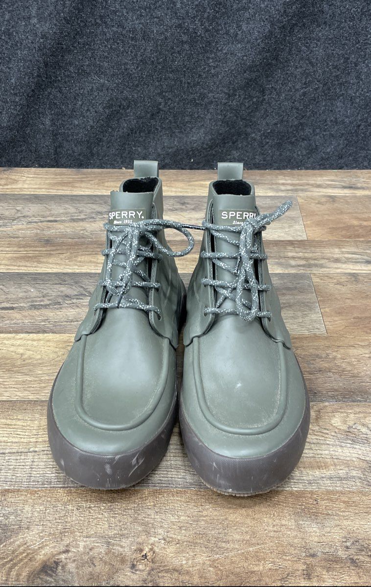 Sperry Top-Sider Sleet Lace-Up Olive Green Waterproof Rain Boots Men's Size 10