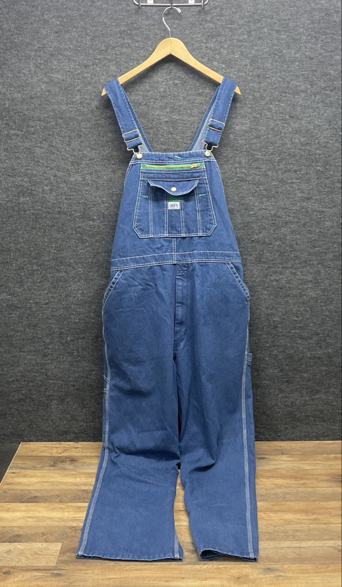 Liberty Men's Blue Denim Bib Overalls Green Zipper Carpenter Workwear