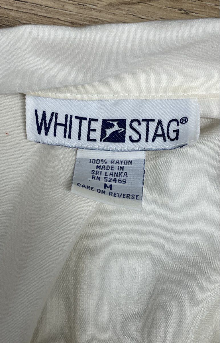Vintage 90s White Stag Women's Cream Rayon Short Sleeve Utility Blouse Sz M