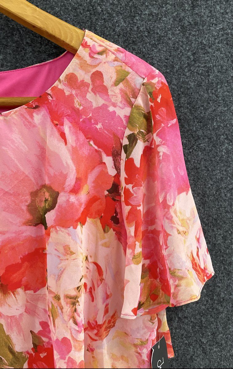 Jessica Howard Women's Pink Floral Tiered Ruffle Short Sleeve Dress NWT Sz 18