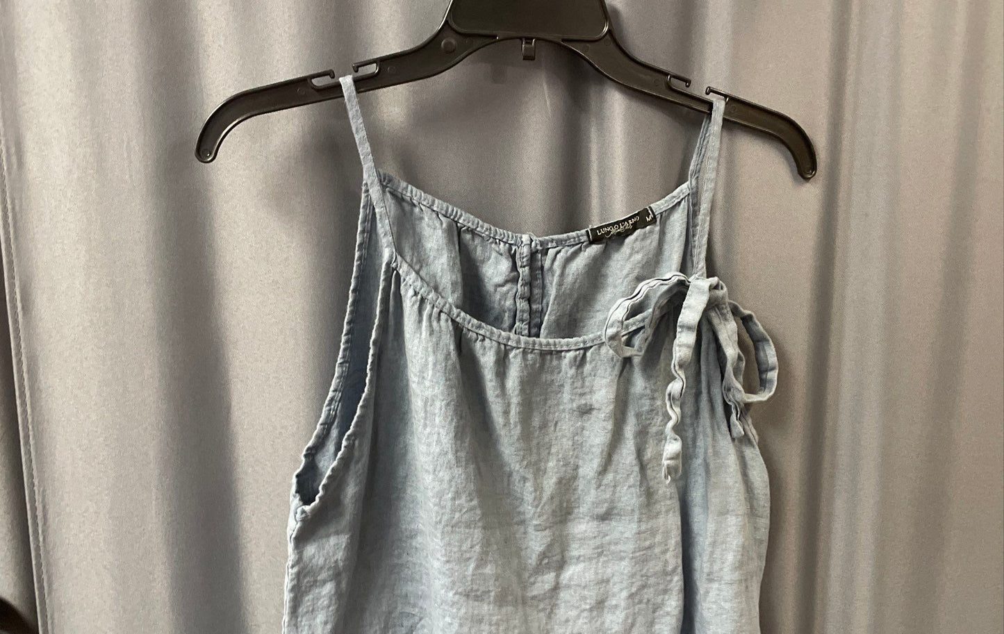 Lungo L'Arno Women's Blue 100% Linen Strap Tie Side Shift Dress Sz M Made Italy