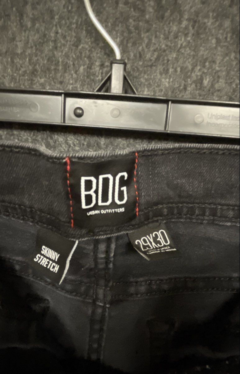 BDG Men's Faded Black Skinny Stretch Distressed Ripped Jeans Sz 29x30
