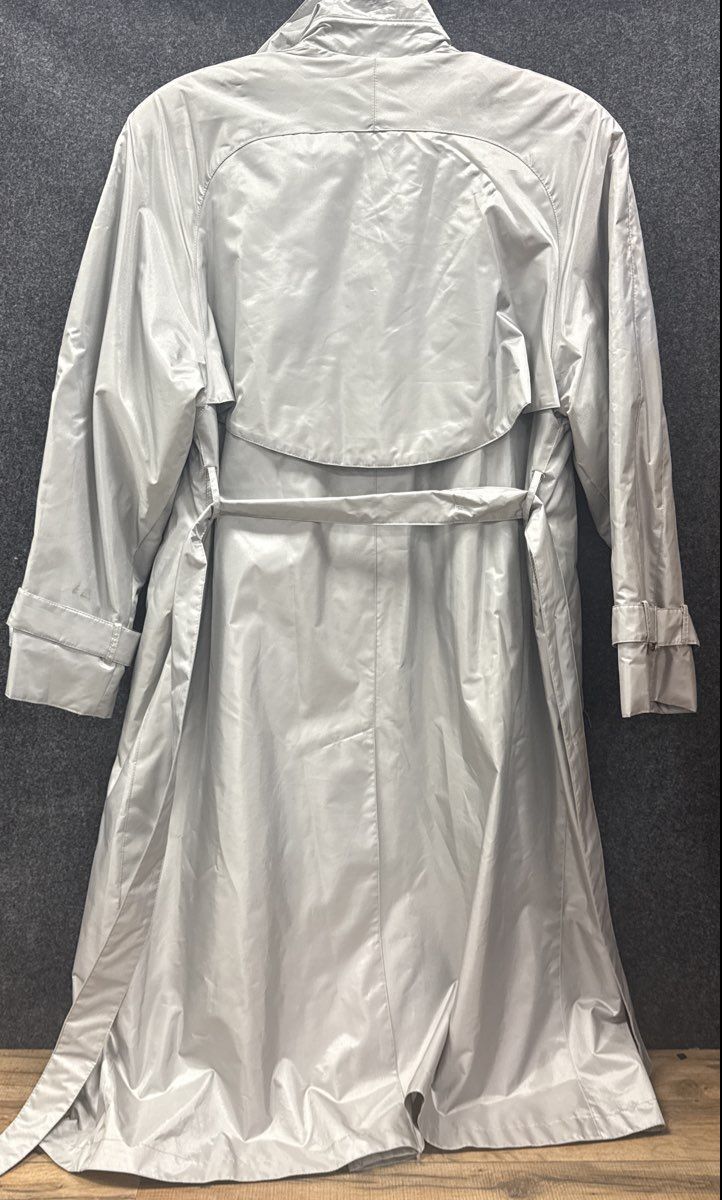 Vintage 80s Chiango by Fleet Street Silver Metallic Trench Coat Belted Sz 6