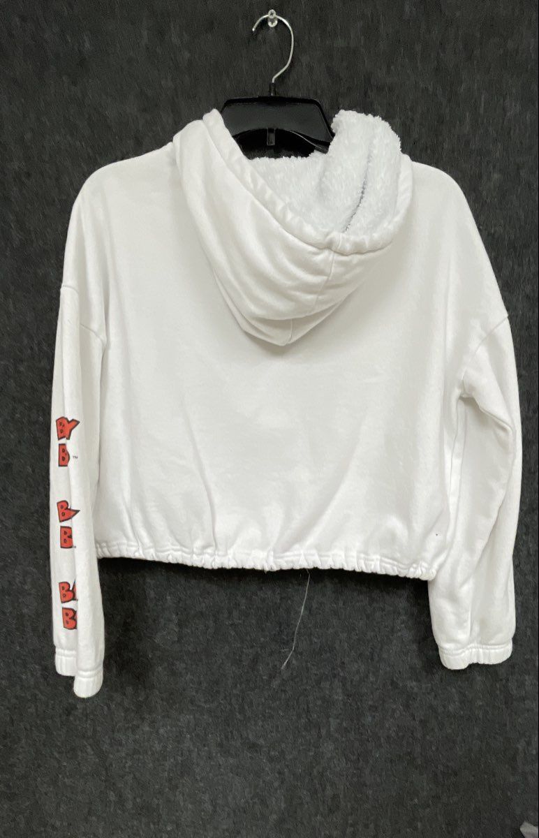 Betty Boop Women's White Cropped Zip Up Hoodie Sherpa Lined Graphic Sz M