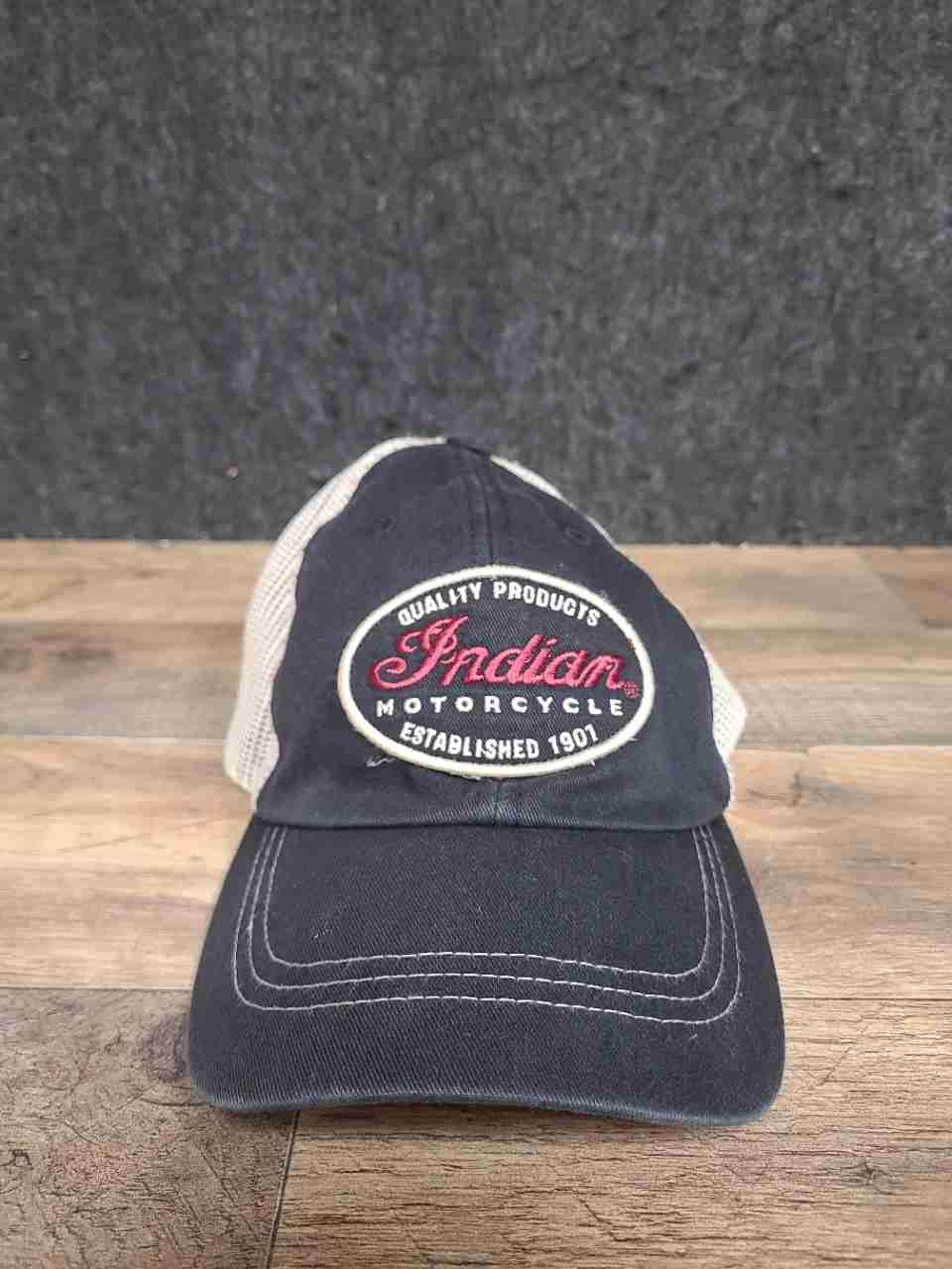 Indian Motorcycle Lot of 2 Men's Trucker Hats Black White Mesh Adjustable
