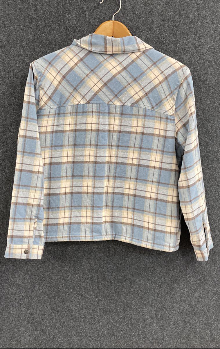 Lucky Brand Women's Blue Plaid Sherpa Lined Hooded Shacket Jacket Sz M