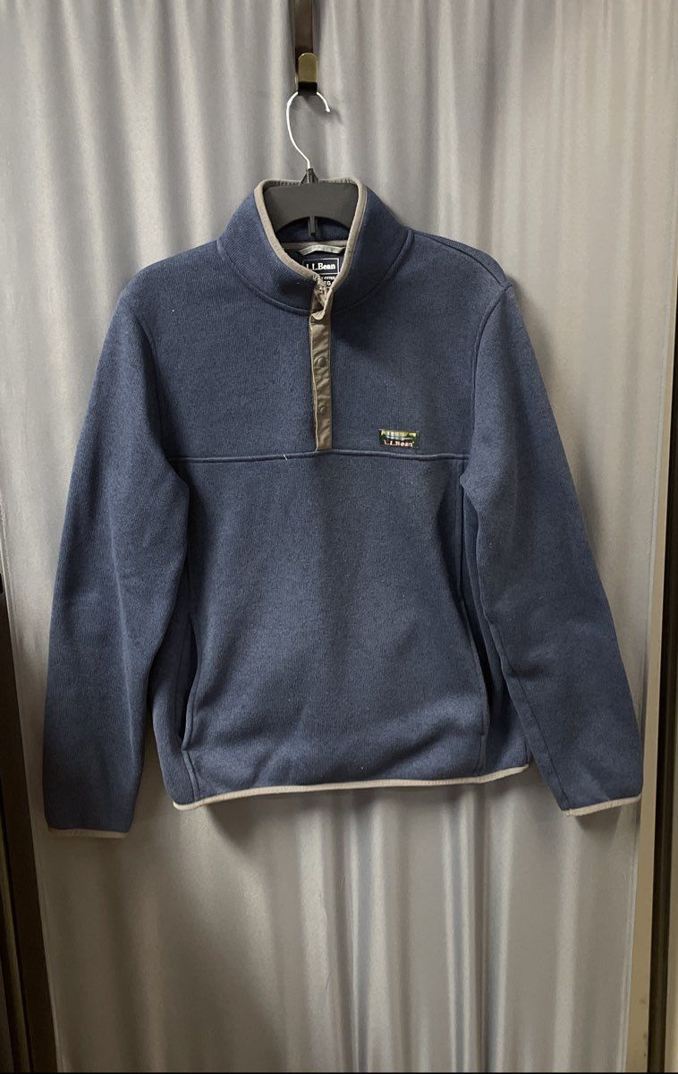 LL Bean Men's Blue Sweater Fleece 1/4 Snap Pullover Slightly Fitted Sz M