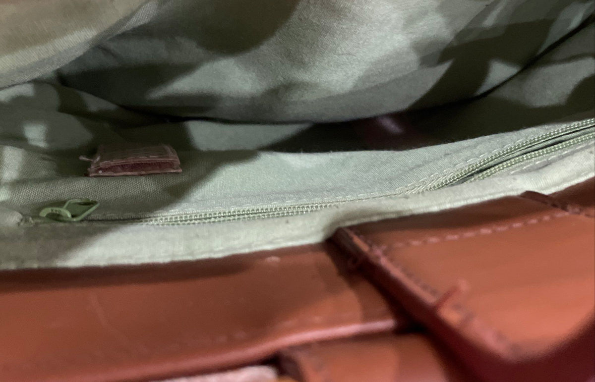 Bueno White Fabric Brown Leather Embroidered Woven Tote Bag Bamboo Handle