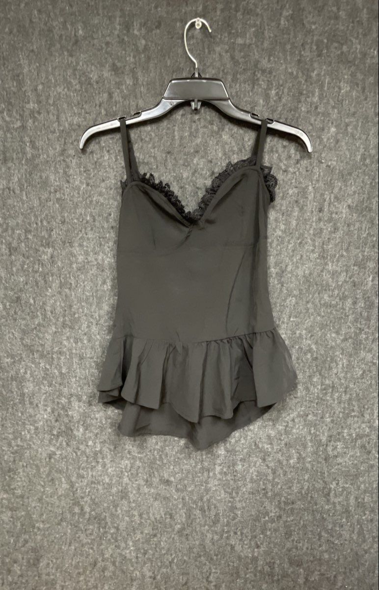 Killstar Women's Peplum Camisole Top Black Lace Trim Corset Back XS
