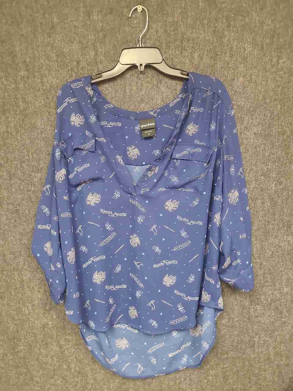 Harry Potter Women's Ravenclaw House Eagle Diadem High-Low Blouse Size 2
