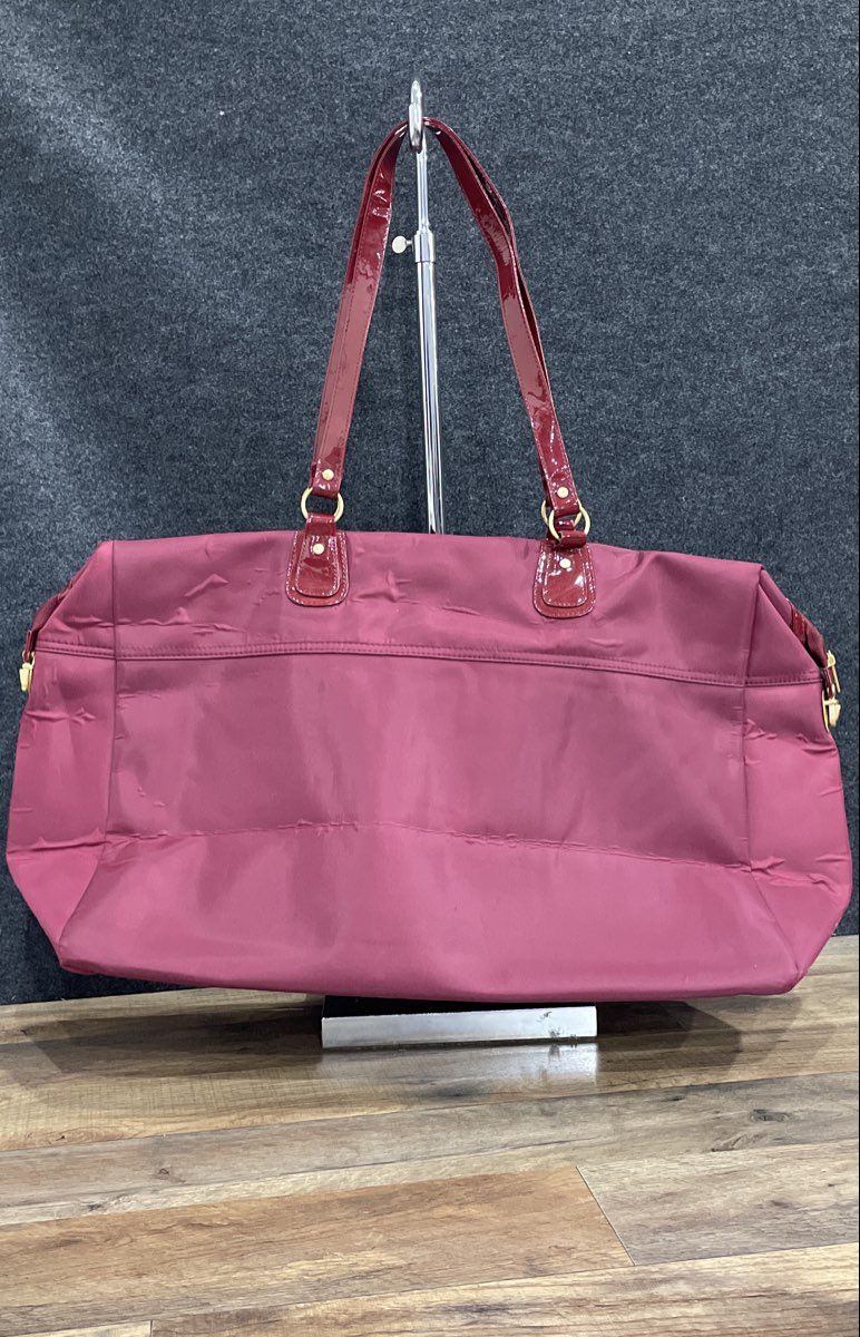 Estee Lauder Purple Burgundy Nylon Weekender Travel Tote Bag Gold Hardware