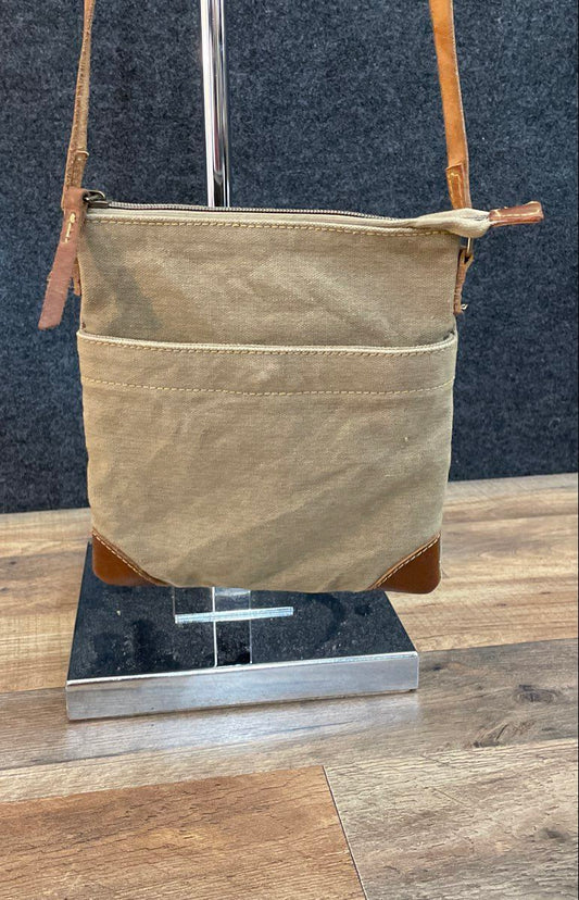 Cargo ii Khaki Canvas Brown Leather Crossbody Bag Utility Pockets