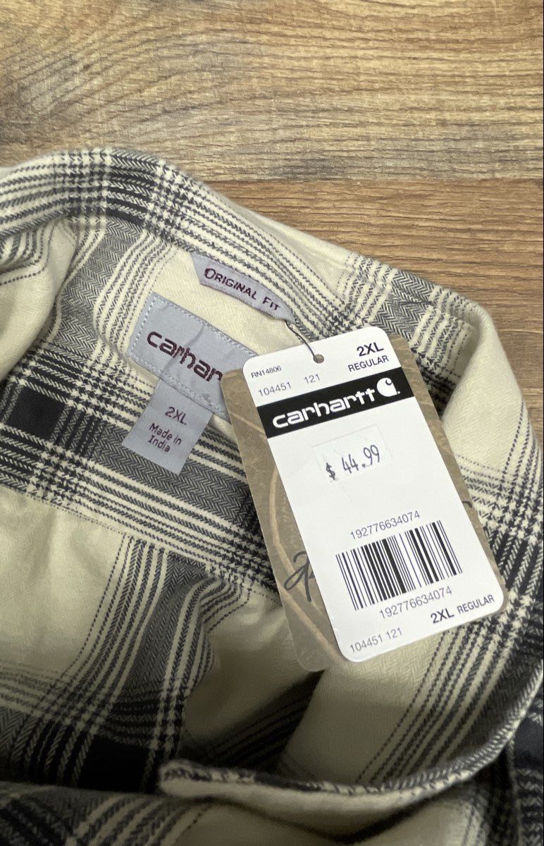 Carhartt Men's Cream Gray Plaid Button Up Shirt 104451 Original Fit NWT 2XL