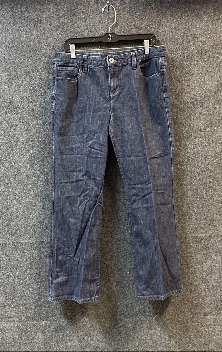 Calvin Klein Women's Dark Wash Denim Flare Jeans Sz 14P Embroidered Pockets