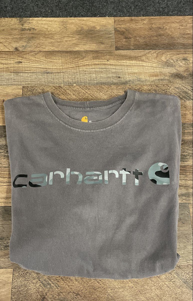 Carhartt Men's K195 Gray Camo Graphic Logo Short Sleeve T-Shirt Size XL