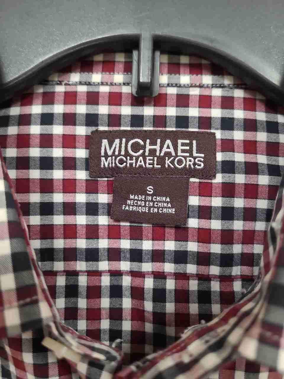 Michael Kors Women's Red Green Plaid Gingham Long Sleeve Roll Tab Shirt Sz S