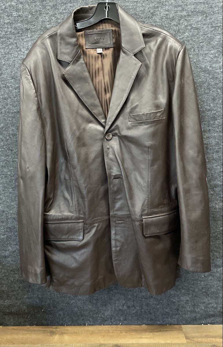 Apt. 9 Men's Brown Genuine Leather 3-Button Blazer Jacket Striped Lining Sz 46R