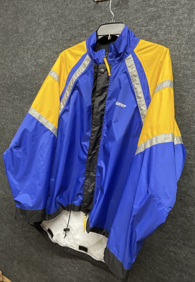 Discovery Cycling Gear Jacket XL Blue Yellow Reflective Nylon Full Zip Cycling