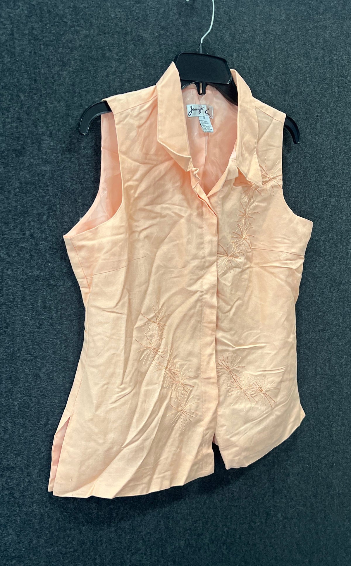 Jennifer Eden Women's Pink Sleeveless Embroidered Blouse Vintage 90s Sz 14