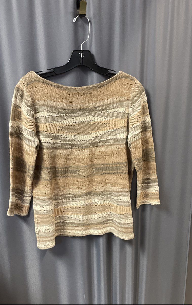 Lauren Jeans Co Ralph Lauren Women's Beige Striped Cotton Linen Knit Top Sz S