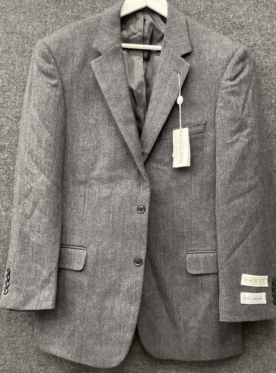 Allyn Saint George Men's Saint Gray Herringbone 100% Lambswool Blazer 42R NWT