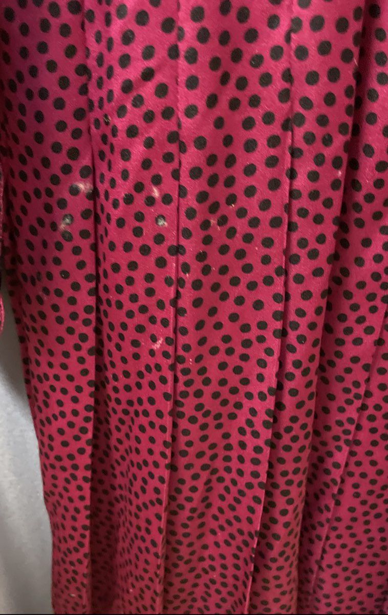 Vintage 80s Albert Nipon Silk Pussy Bow Dress Polka Dot Scarlet Black Sz 14