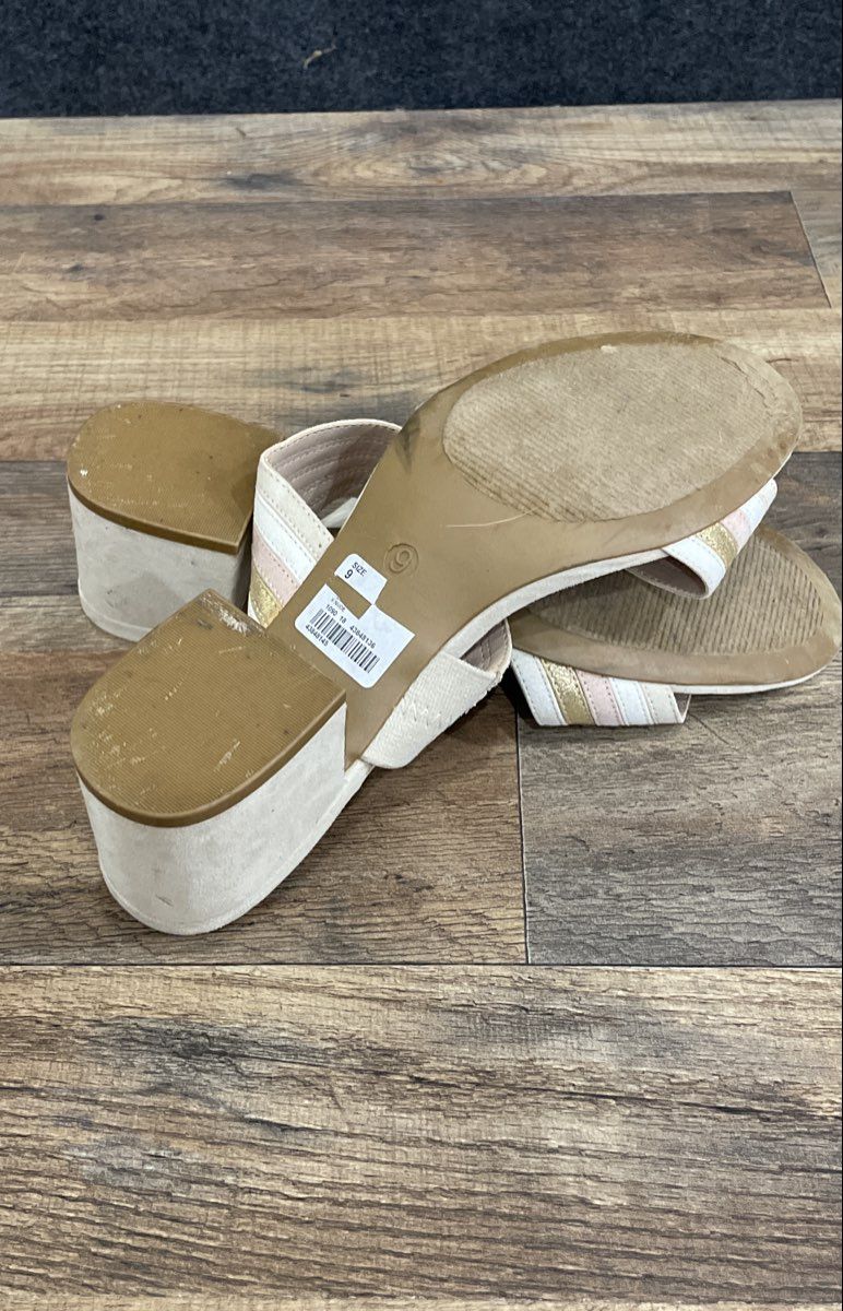 Comfort Est. 1946 Pink Gold White Striped Block Heel Slide Sandals Size 9