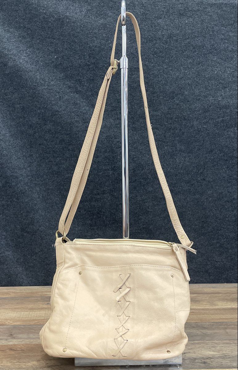 Great American Leather Works Cream Leather Laced Front Crossbody Bag Vintage