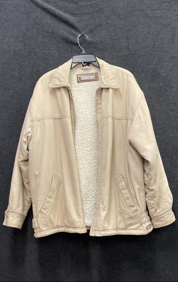 Vintage 90s Gotcha Men's Beige Sherpa Lined Cotton Canvas Workwear Jacket Sz M