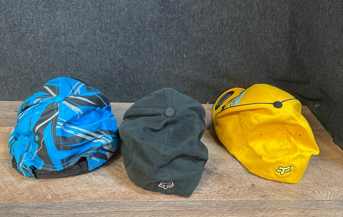 Fox Racing Men's Lot of 3 Baseball Hats Blue Gray Yellow Flexfit Snapback OSFA