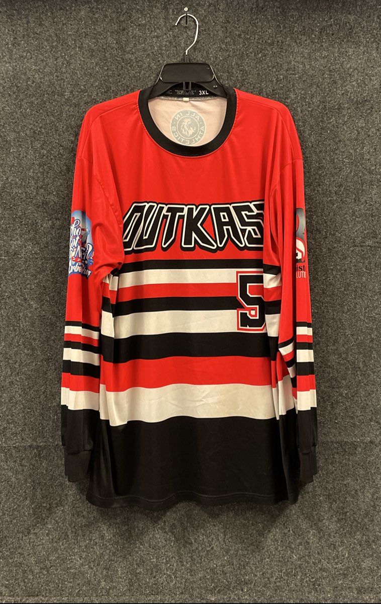 Outkast Striped Long Sleeve Jersey Hip Hop Graphic Shirt All In Athletics Sz 3XL