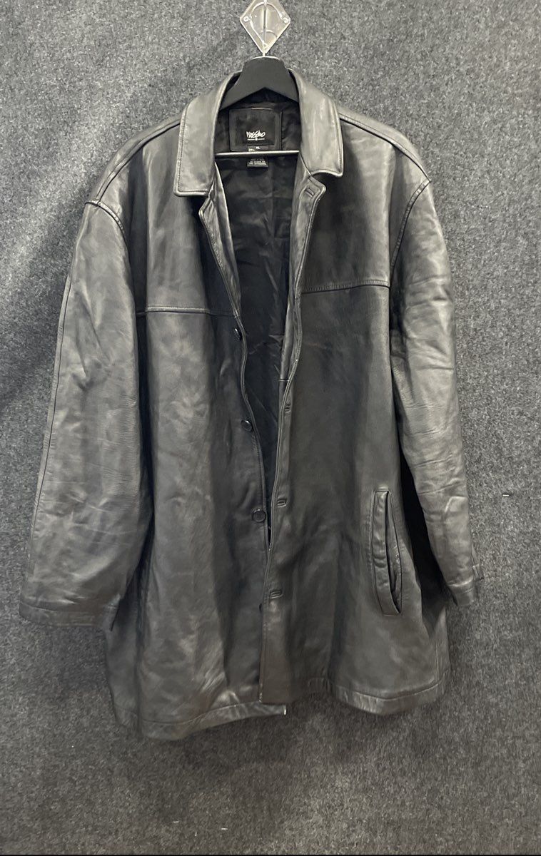 Vintage Y2K Mossimo Men's Black Genuine Leather Jacket Car Coat Sz XL