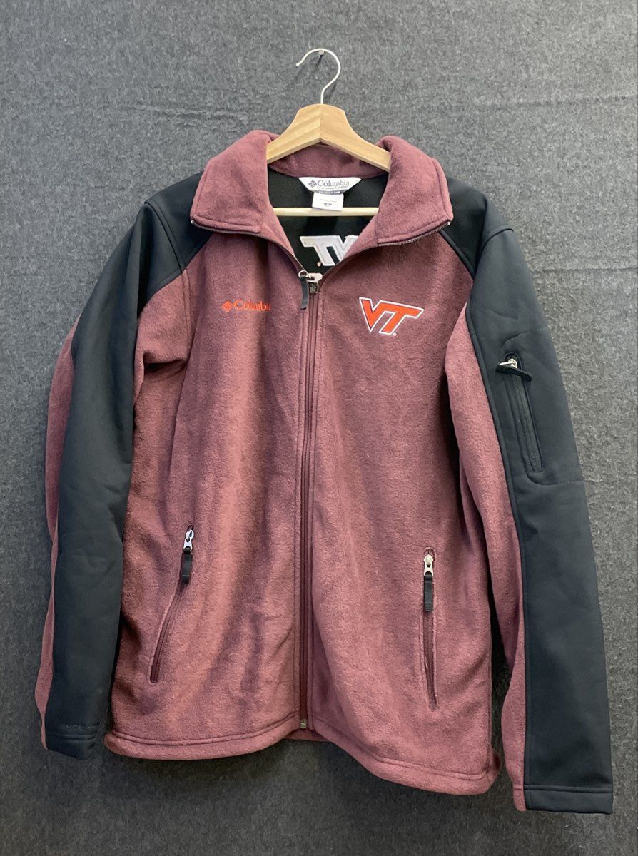 Columbia Men's Virginia Tech VT Hokies Full Zip Fleece Jacket Maroon Black Sz M