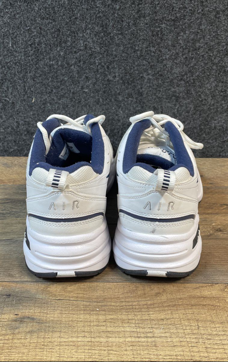 Nike Air Monarch IV White Navy Metallic Silver Cross Training Shoes Size 12