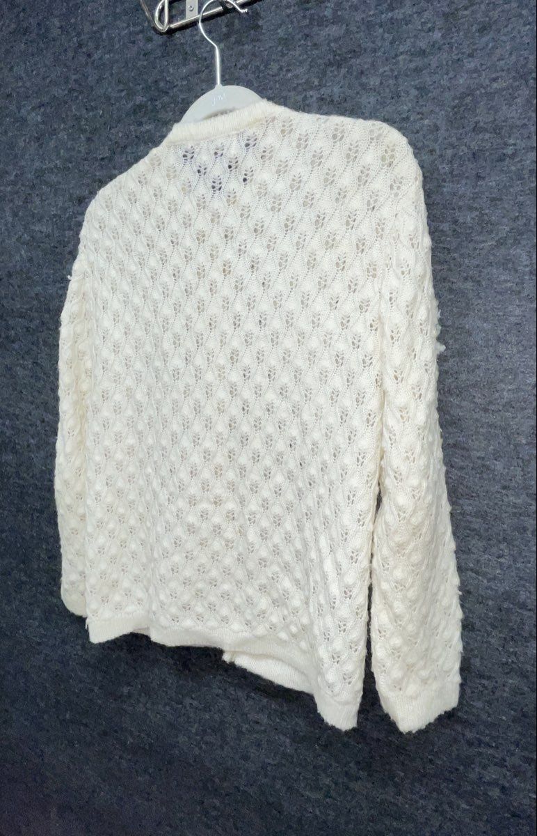 Vintage 60s Boepple White Pointelle Knit Cardigan Sweater Orlon Acrylic Sz M