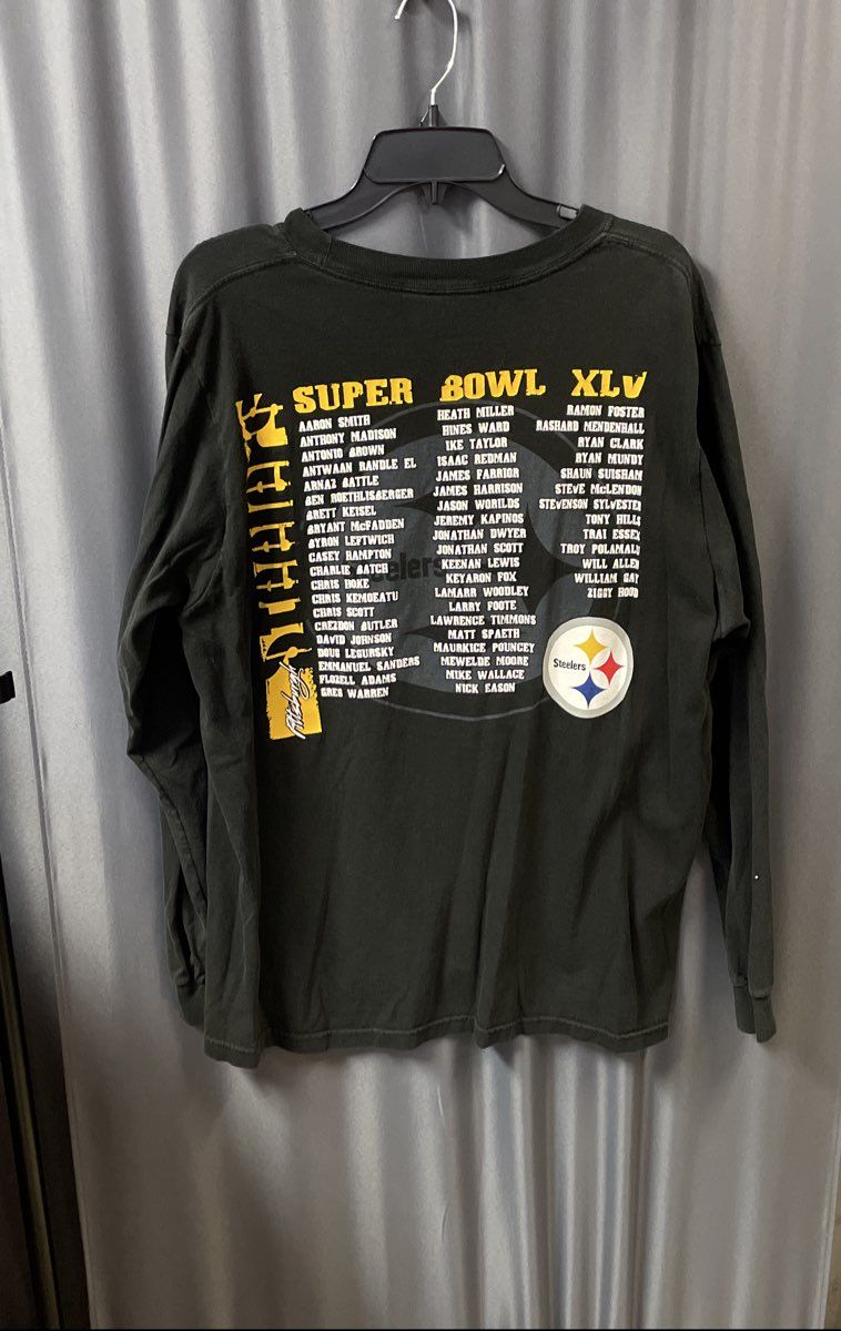 NFL Team Apparel Steelers Super Bowl XLV Roster Long Sleeve Tee Black Size XL
