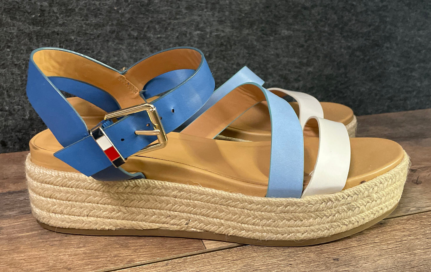 Tommy Hilfiger Blue White Espadrille Platform Wedge Sandals Women's Size 9M