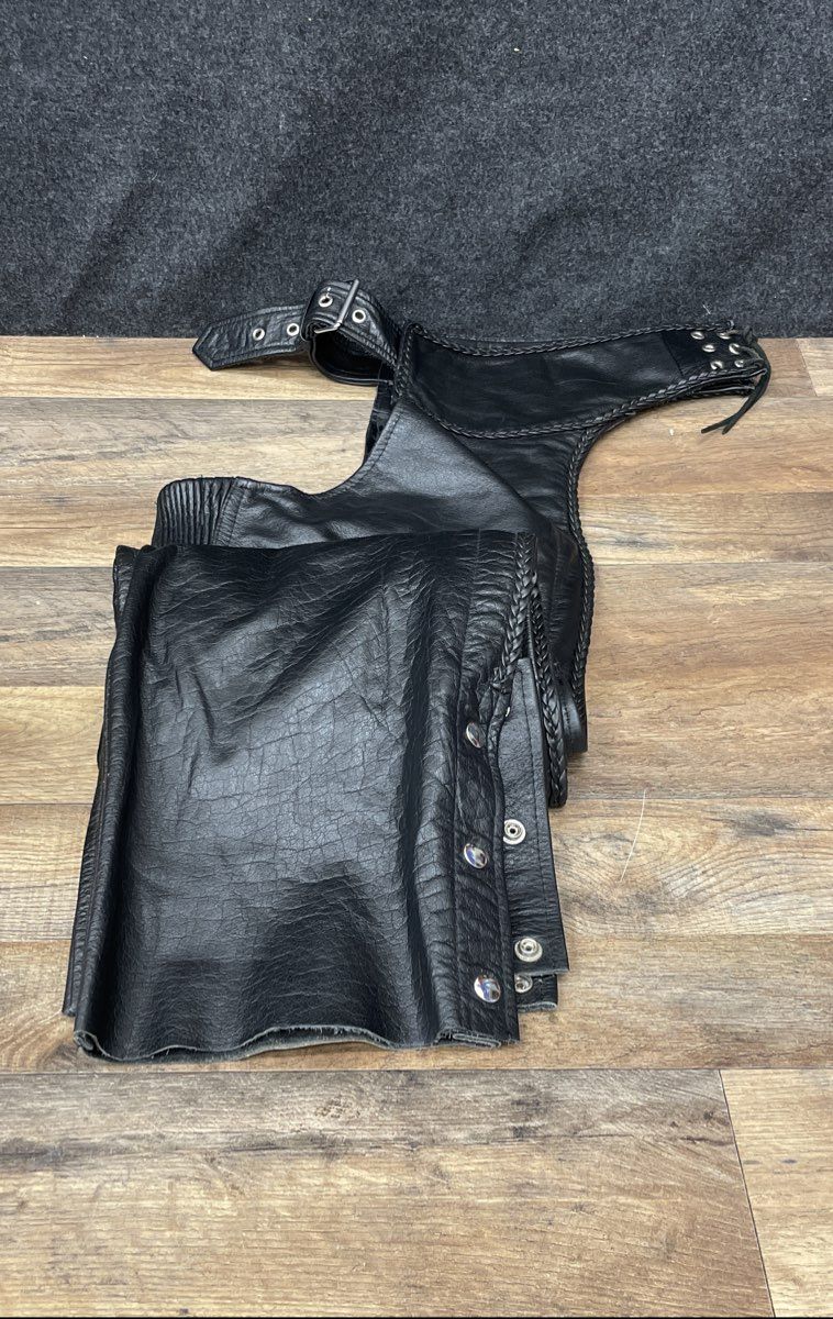 Xelement Black Leather Motorcycle Riding Chaps Braided Trim Biker Sz 6