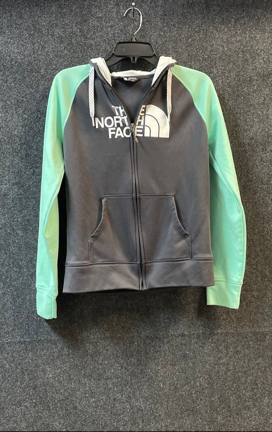 The North Face Women's Full Zip Hoodie Jacket Gray Mint Green Raglan Logo Sz S