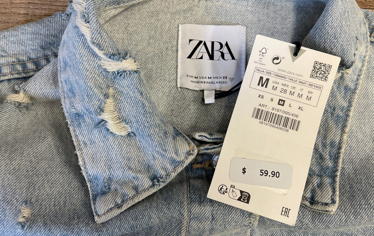 Zara Women's Light Wash Distressed Cropped Denim Jacket NWT Sz M