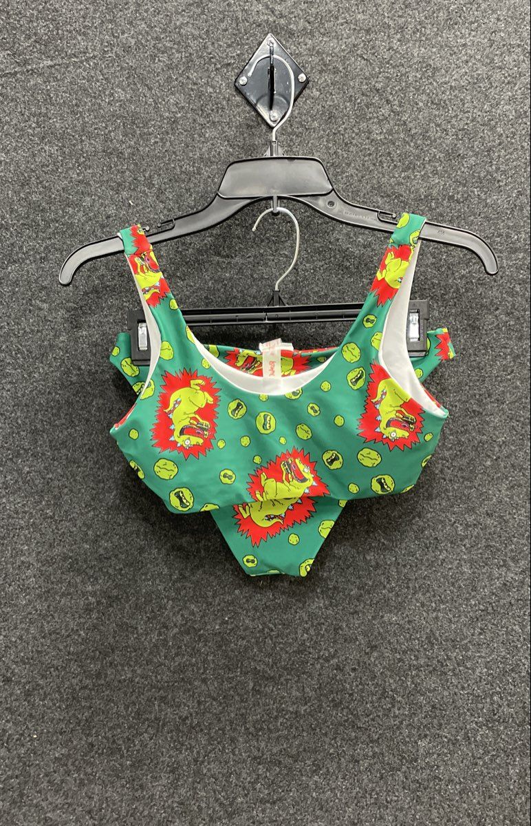 Romwe Women's Reptar Rugrats Bikini Set Green Two-Piece Swimsuit Sz S