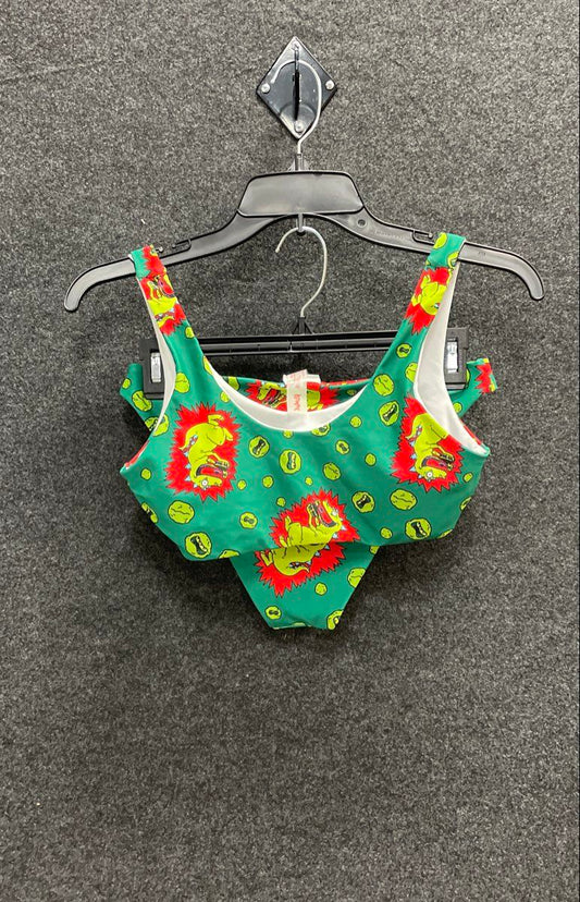Romwe Women's Reptar Rugrats Bikini Set Green Two-Piece Swimsuit Sz S