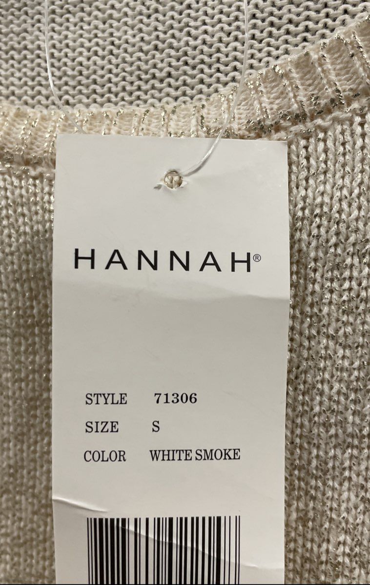 Hannah Women's White Smoke Metallic Shimmer Ramie Cotton Sweater Sz S NWT