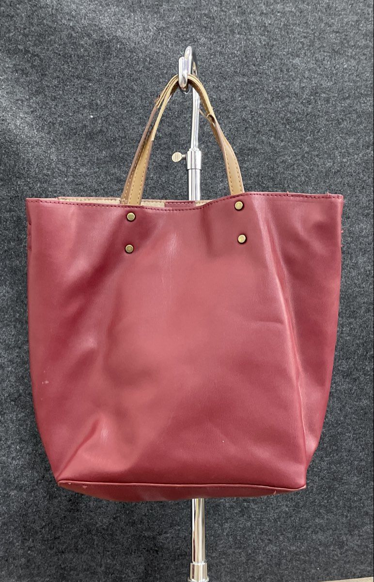 Red Leather Tote Bag Handbag Brass Hardware with Removable Crossbody Strap
