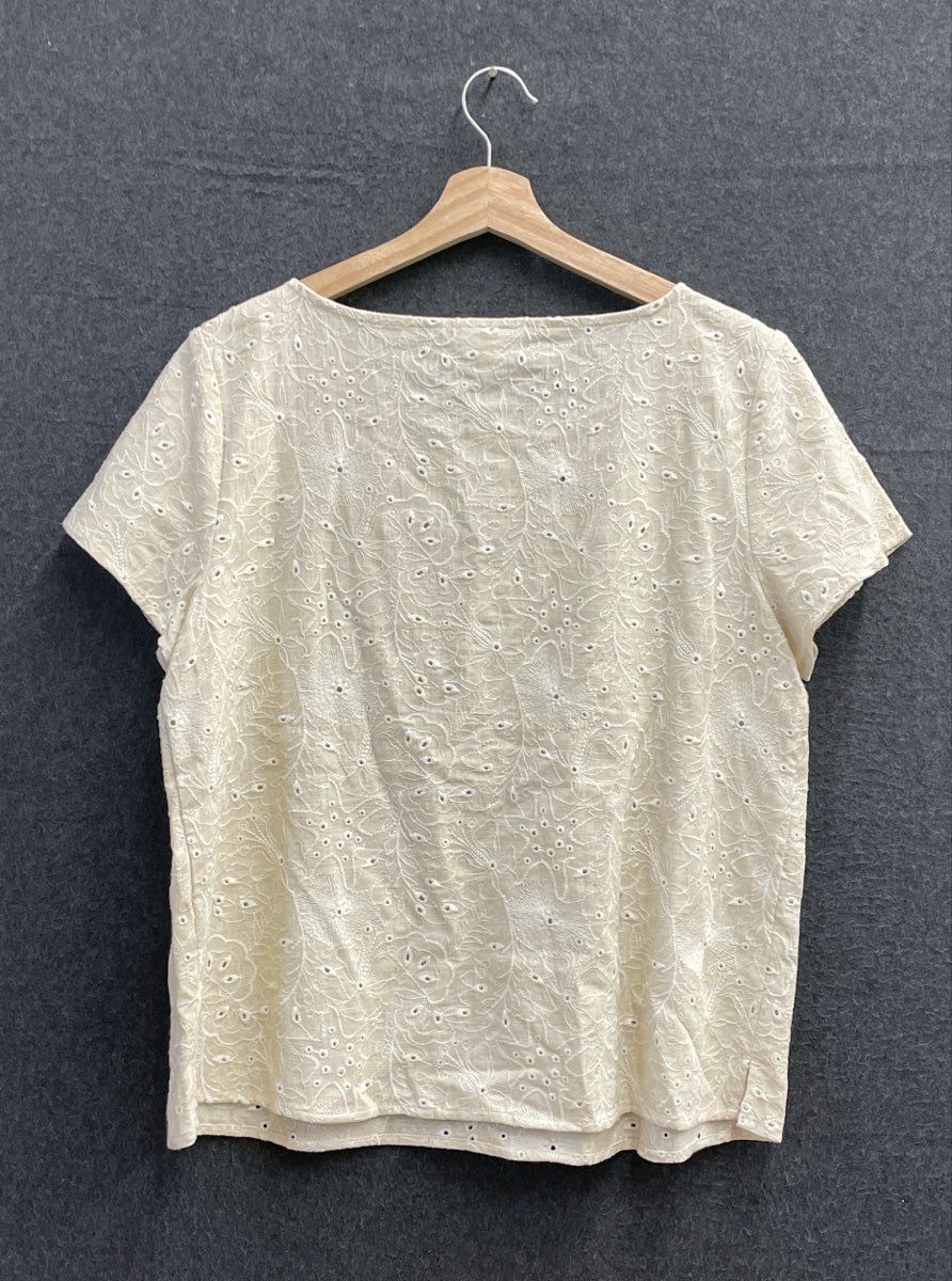 J. Jill Women's Cream Linen Blend Eyelet Short Sleeve Embroidered Top Sz M