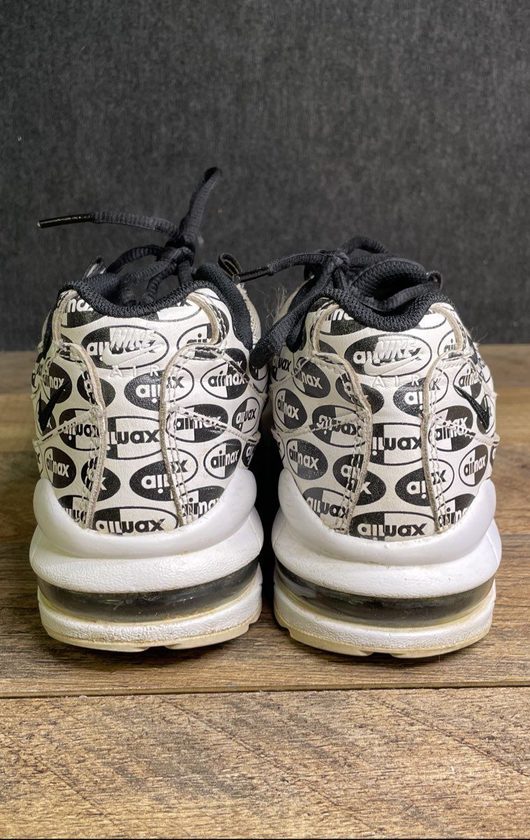 Nike Air Max 95 SE GS White Black Logo Print Kids Running Shoes Size 6Y